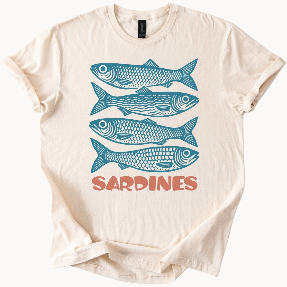 Sardines Graphic T Shirt Retro Fish Art Ocean Lover Tee Sea Life Gift